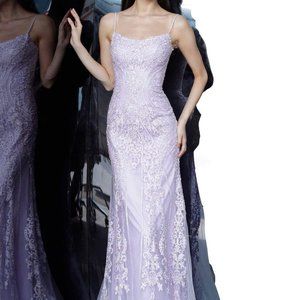 Jovani JVN02012SC Embroidered Lace Corset Mermaid Gown Lilac in Size 2